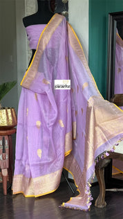 Linen Silk Banarasi - Lavender Yellow