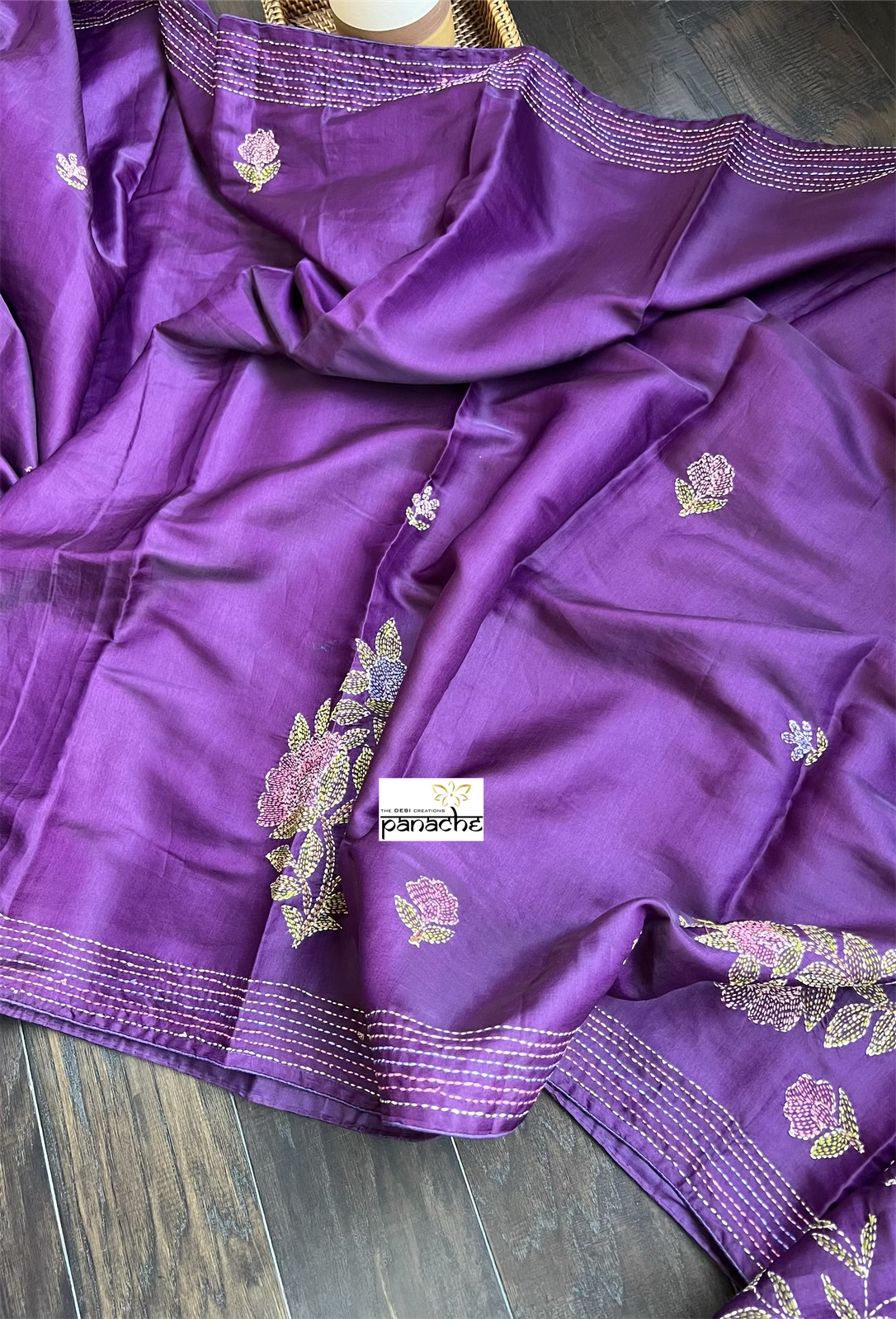Soft Silk Kantha Stitch - Purple
