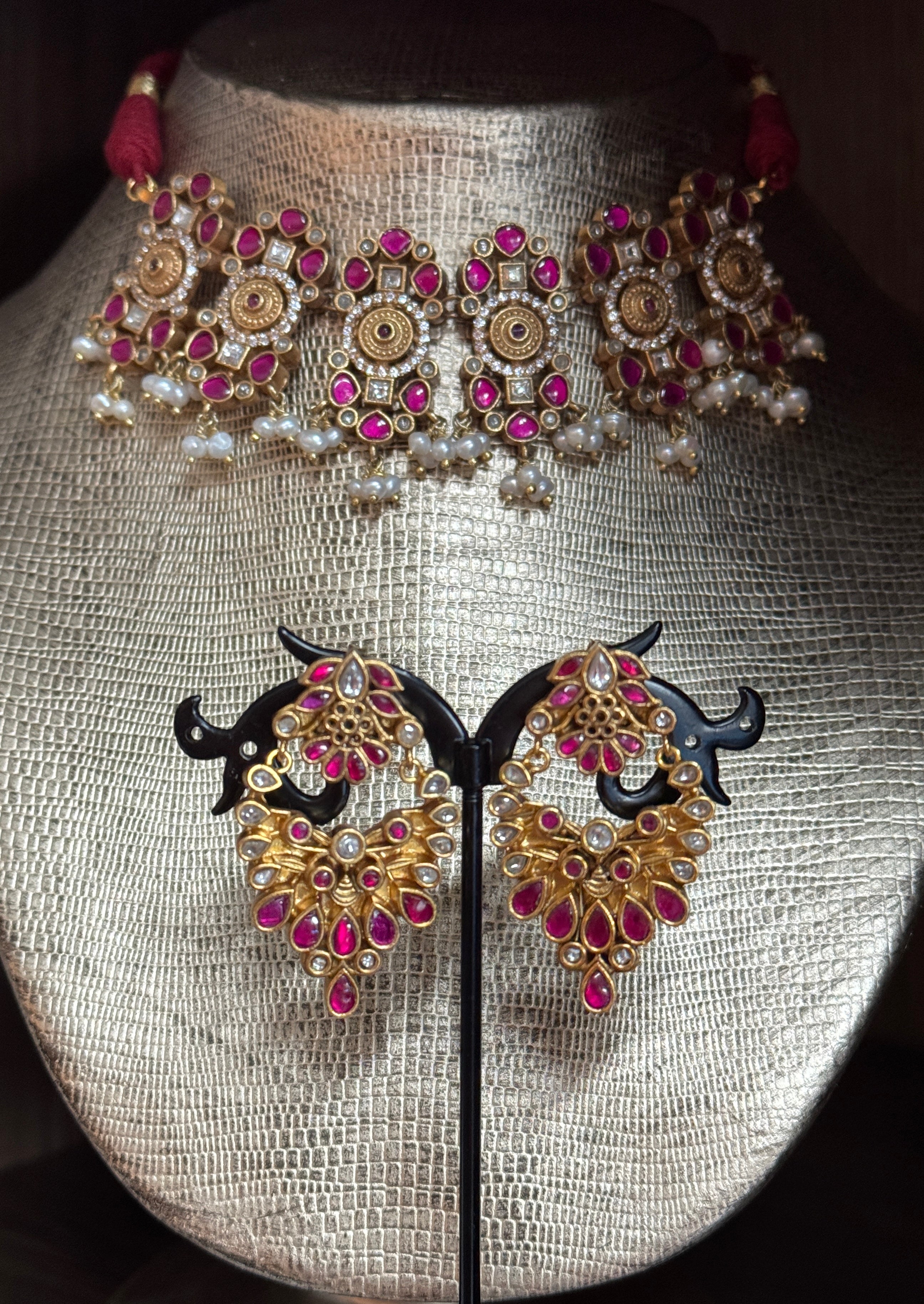 Silver 925 Choker Set - Kundan Stone