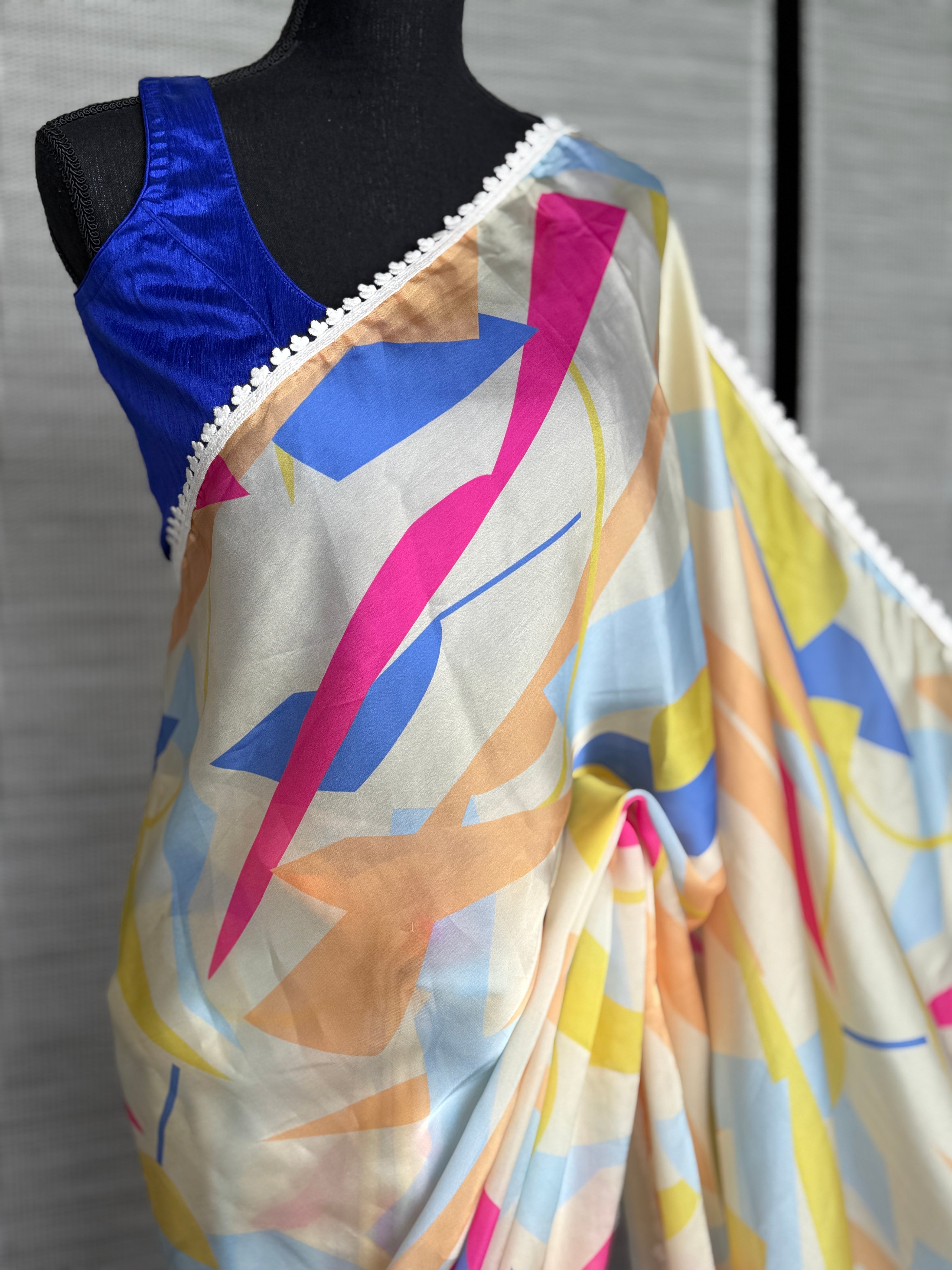 Designer Satin Chiffon Silk - Cream Yellow