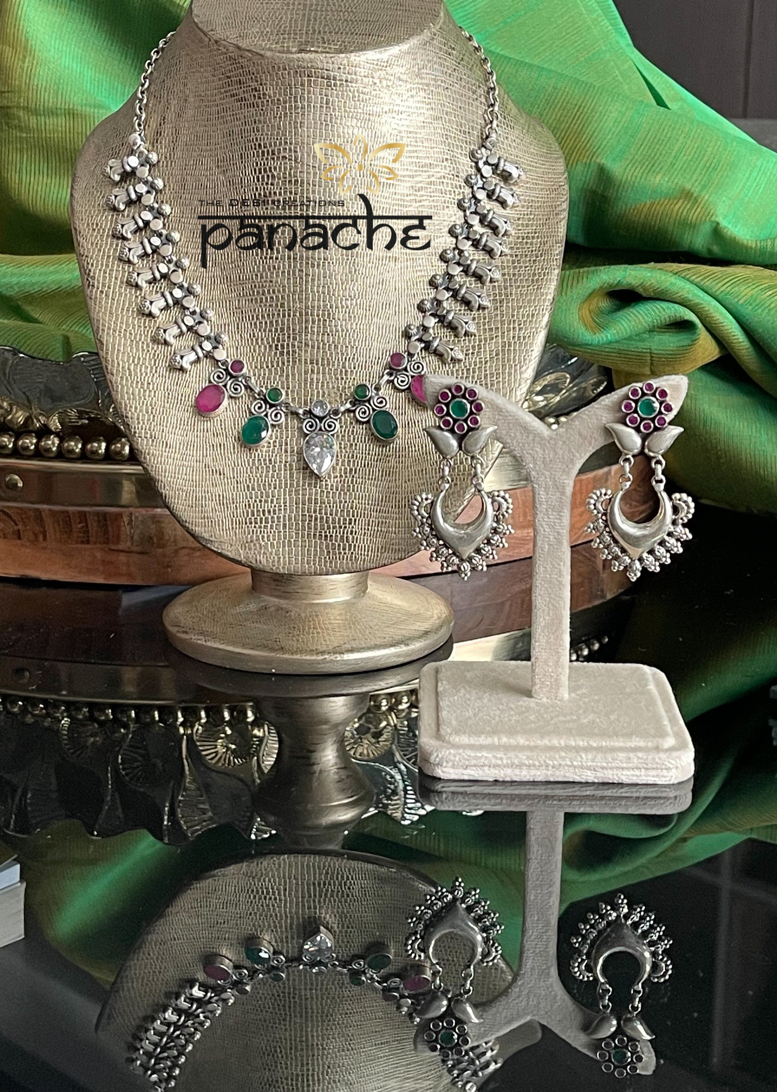 Silver 925 Necklace Earring Set - Temple Stone
