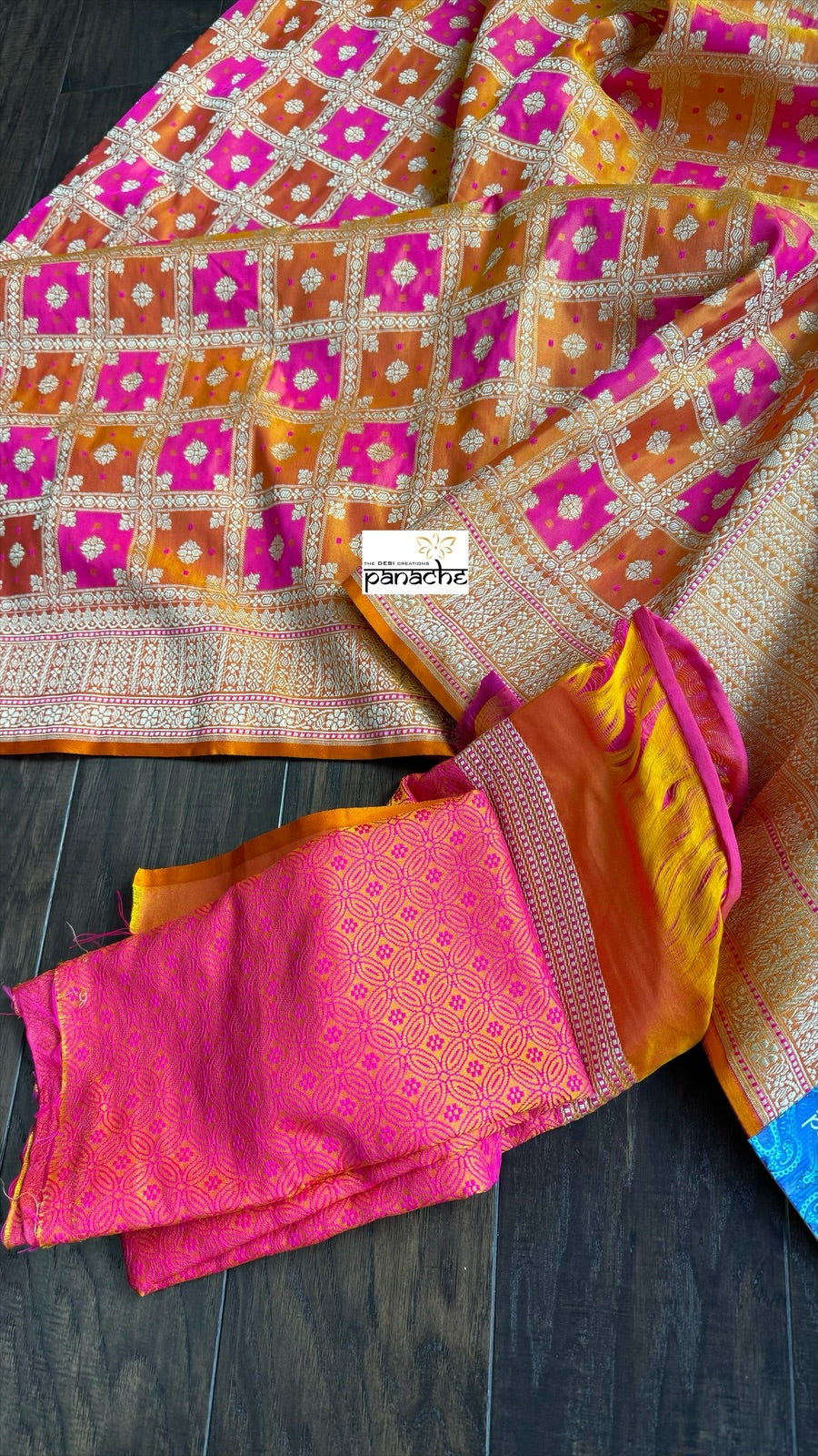 Soft Silk Banarasi - Mustard Yellow Pink Golden Zari