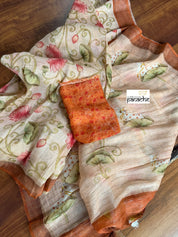 Linen Digital Print - Light Peach Green Pichwai