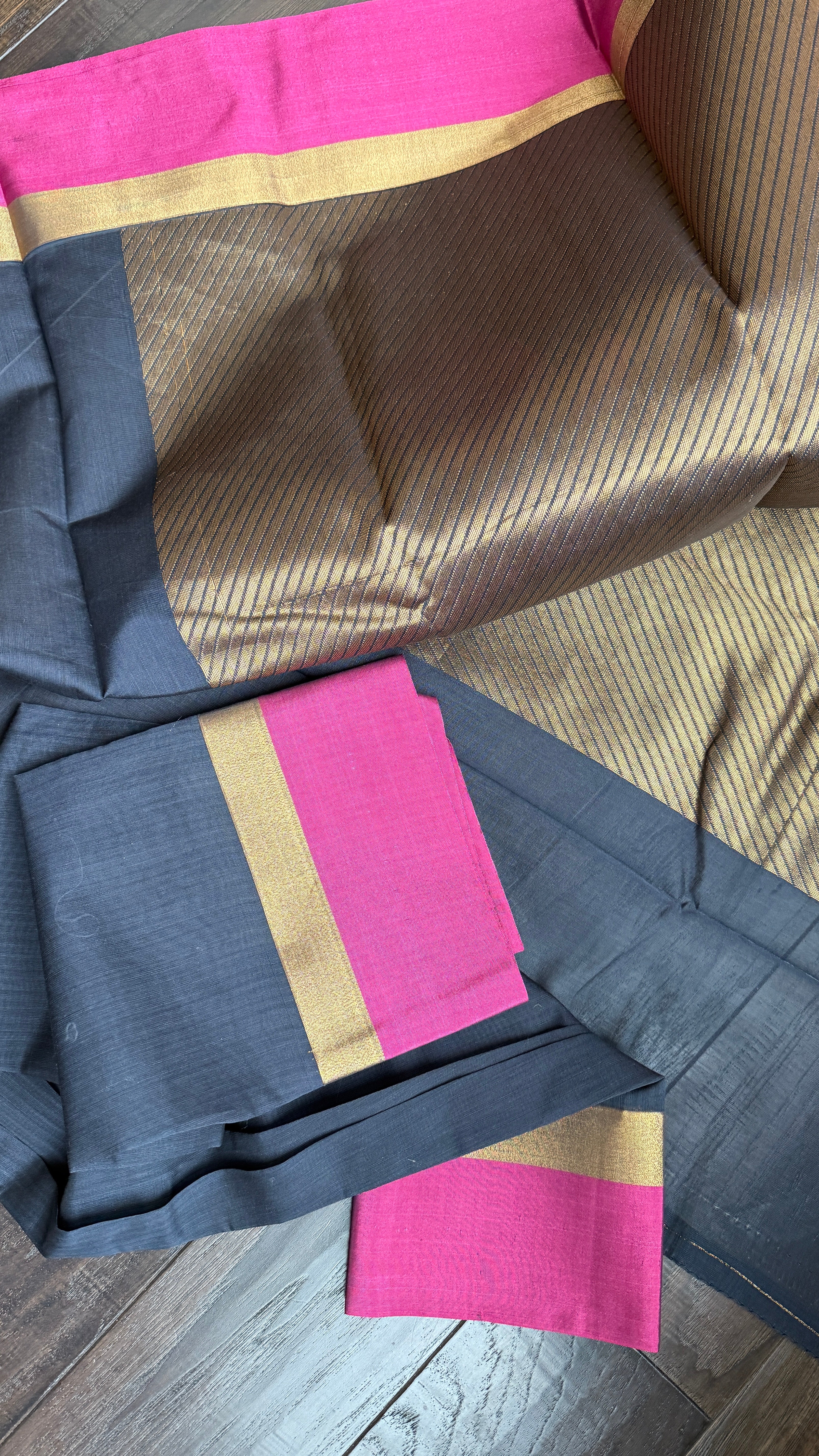 Cotton Silk Banaras Chanderi - Black Magenta