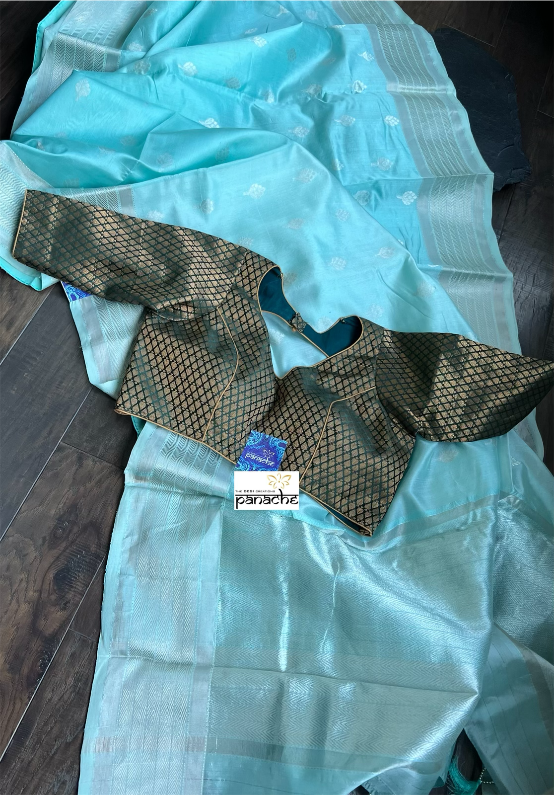 Pure Chanderi Pattu Silk - Light Firozi