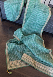 Designer Organza Bandhej - Sage Green Gota Patti