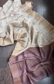 Pure Tussar Silk Script Printed -  Tan Beige Brown