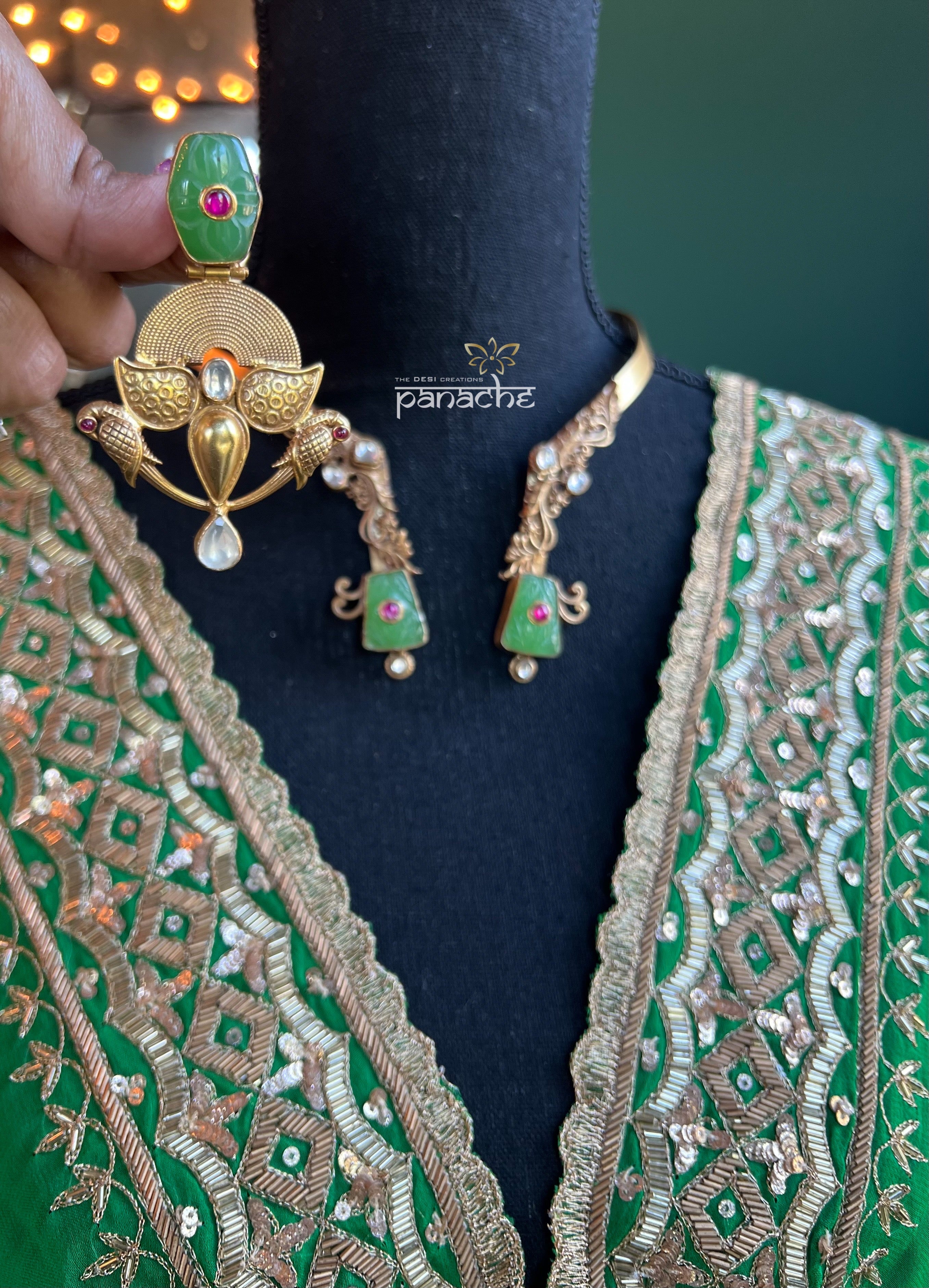 Earring 925 Silver- Statement Green Jade