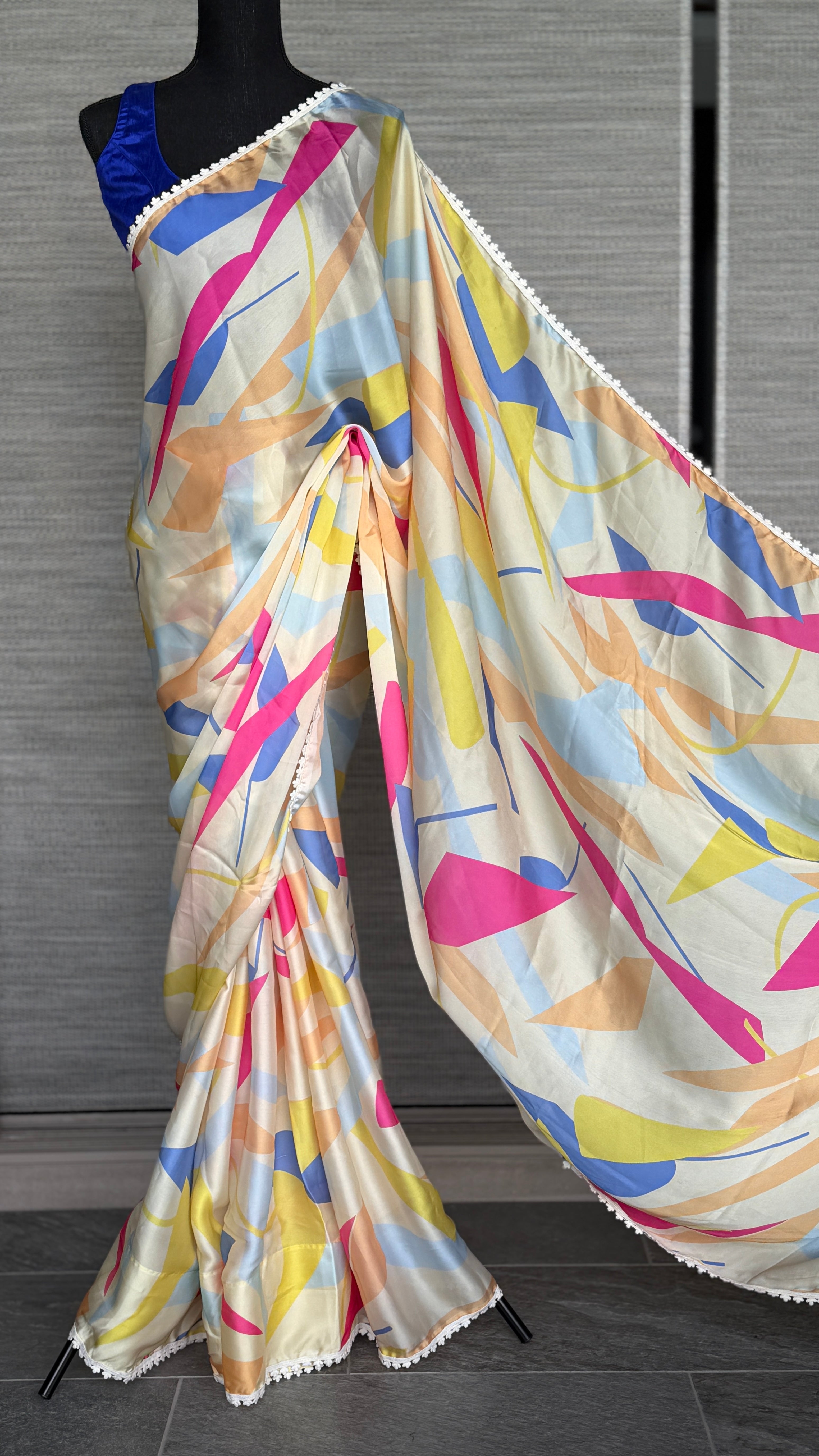 Designer Satin Chiffon Silk - Cream Yellow