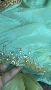Designer Crushed Tissue Silk - Sea Gree Embroidered
