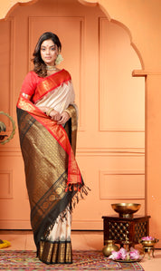 Pure Silk Gadwal - Tan Red Black Ganga Yamuna