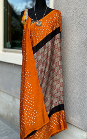 Modal Silk Ajrakh Bandhej - Light Brown