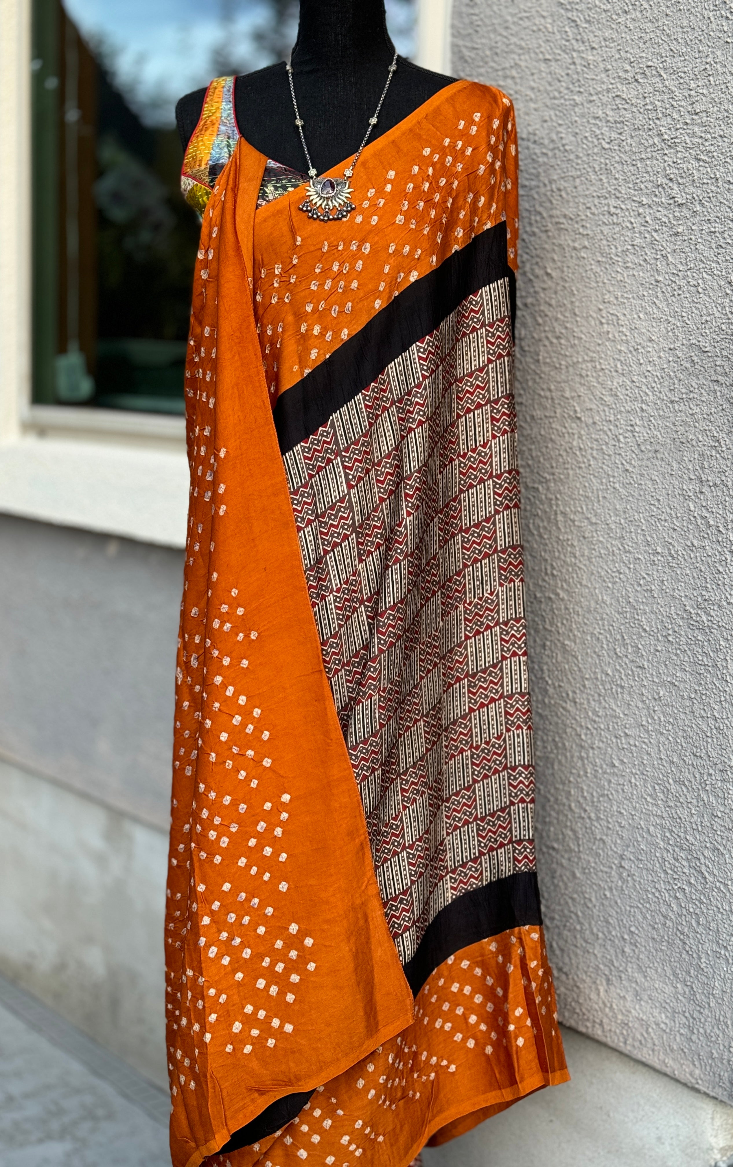 Modal Silk Ajrakh Bandhej - Light Brown
