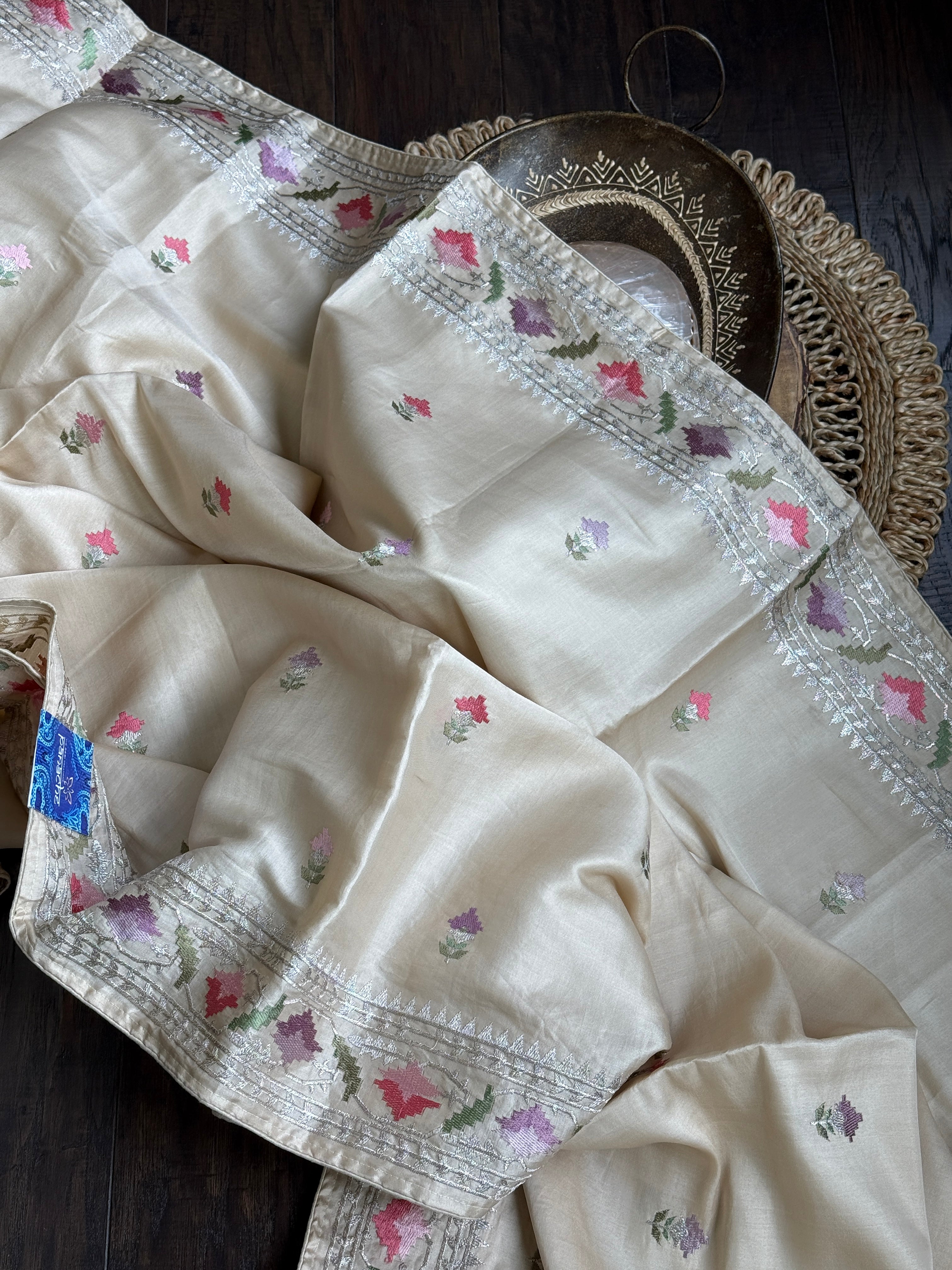 Designer Soft Silk Paithani - Beige Embroidered