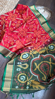 Pure Cotton Silk Ikat - Red Green