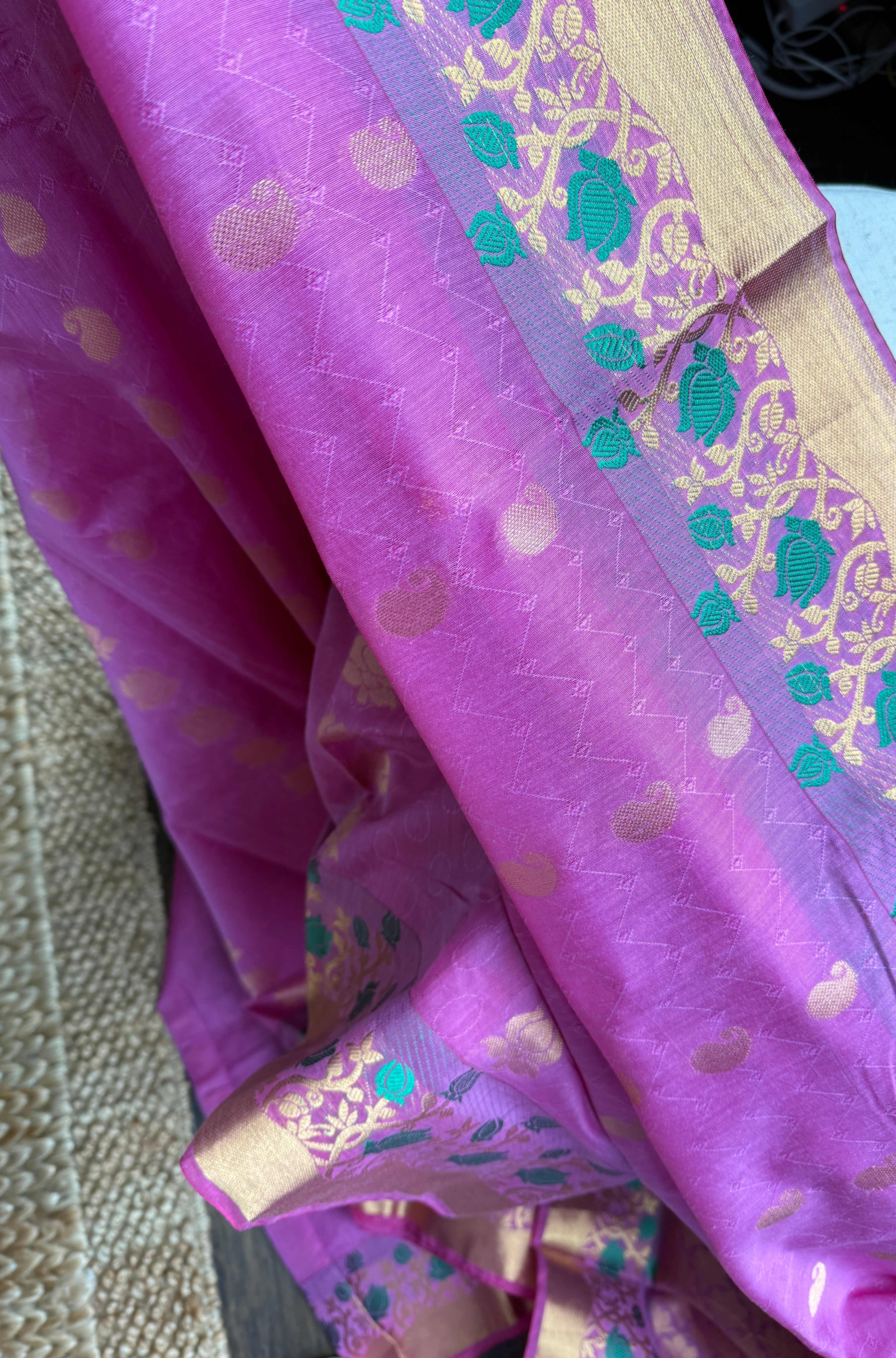 Cotton Silk Kanjivaram - Pink Green