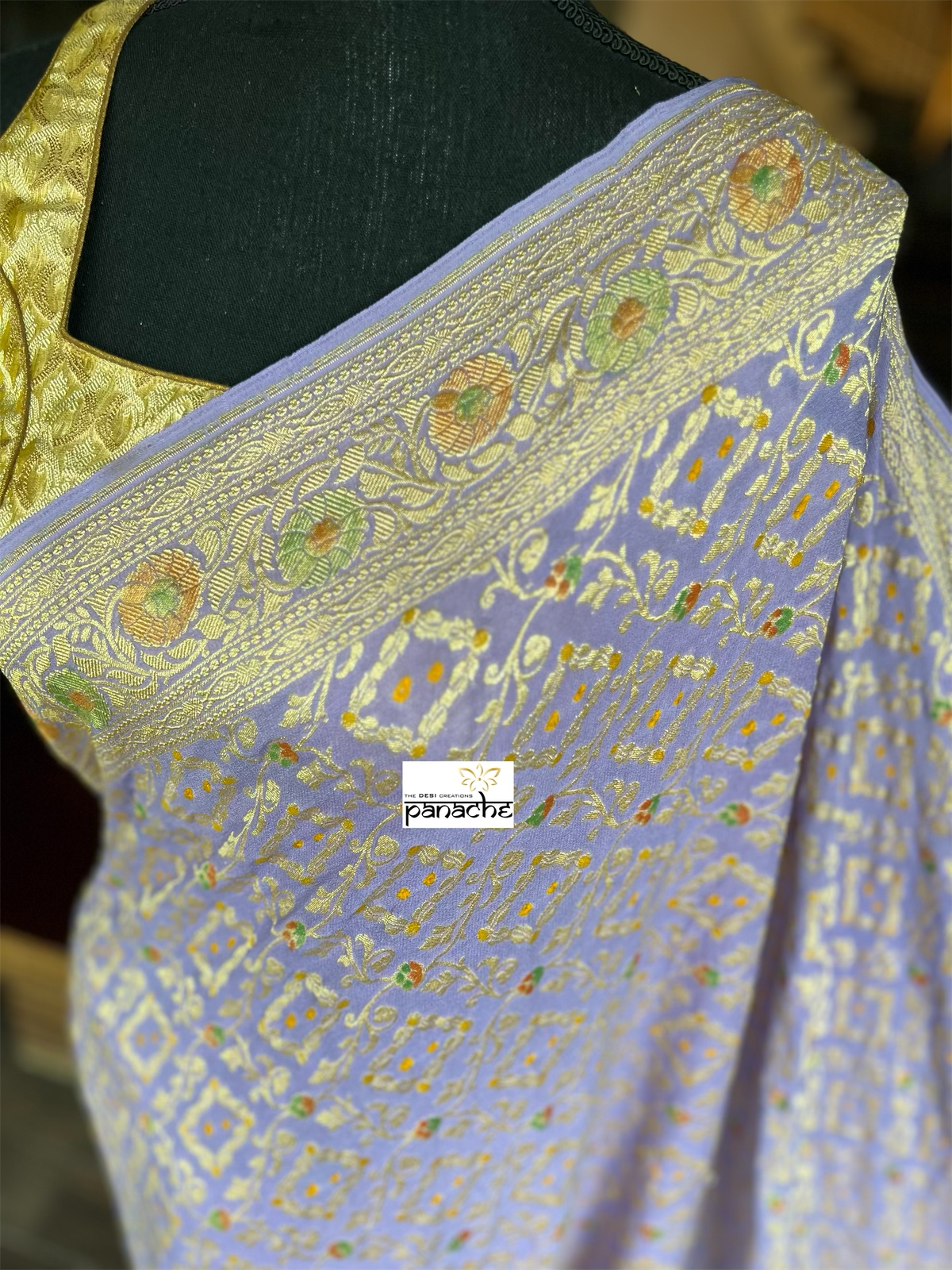 Khaddi Georgette Banarasi - Lavender Hand brush Meenakari