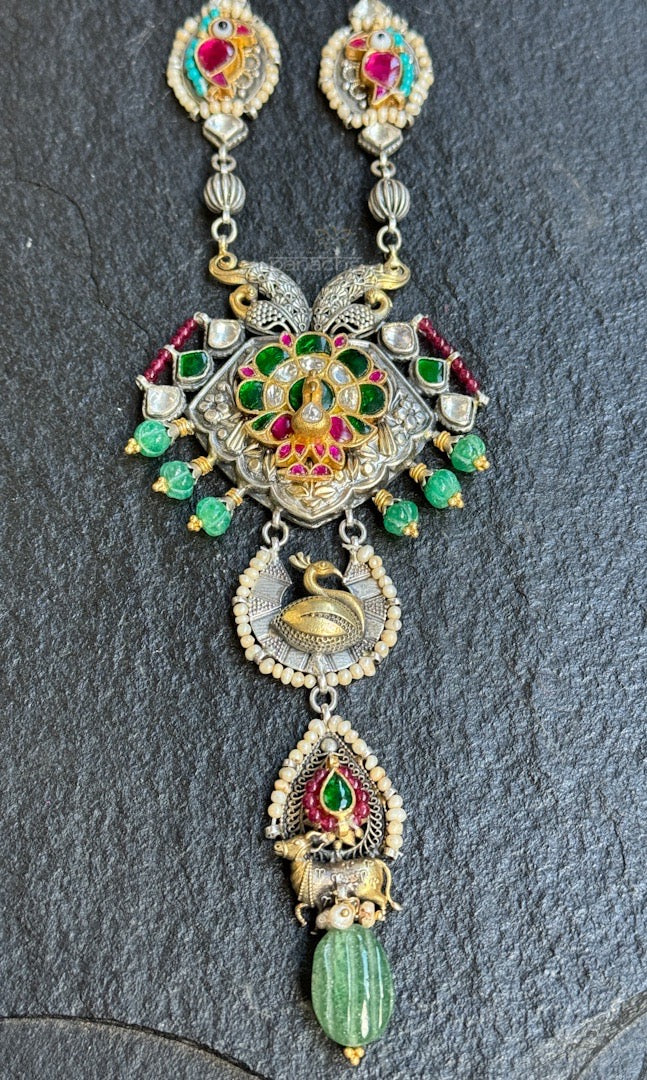 Silver Long Necklace - Temple Fusion