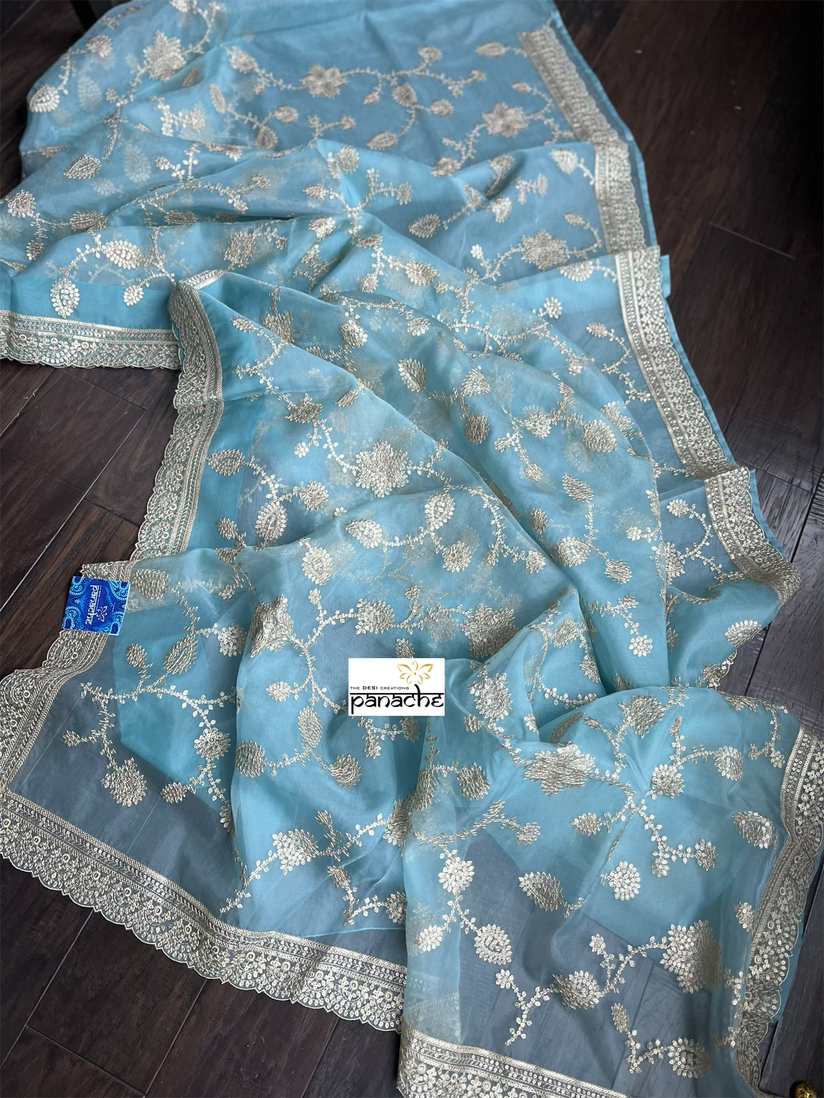 Designer Organza Sequin - Light Aqua Blue
