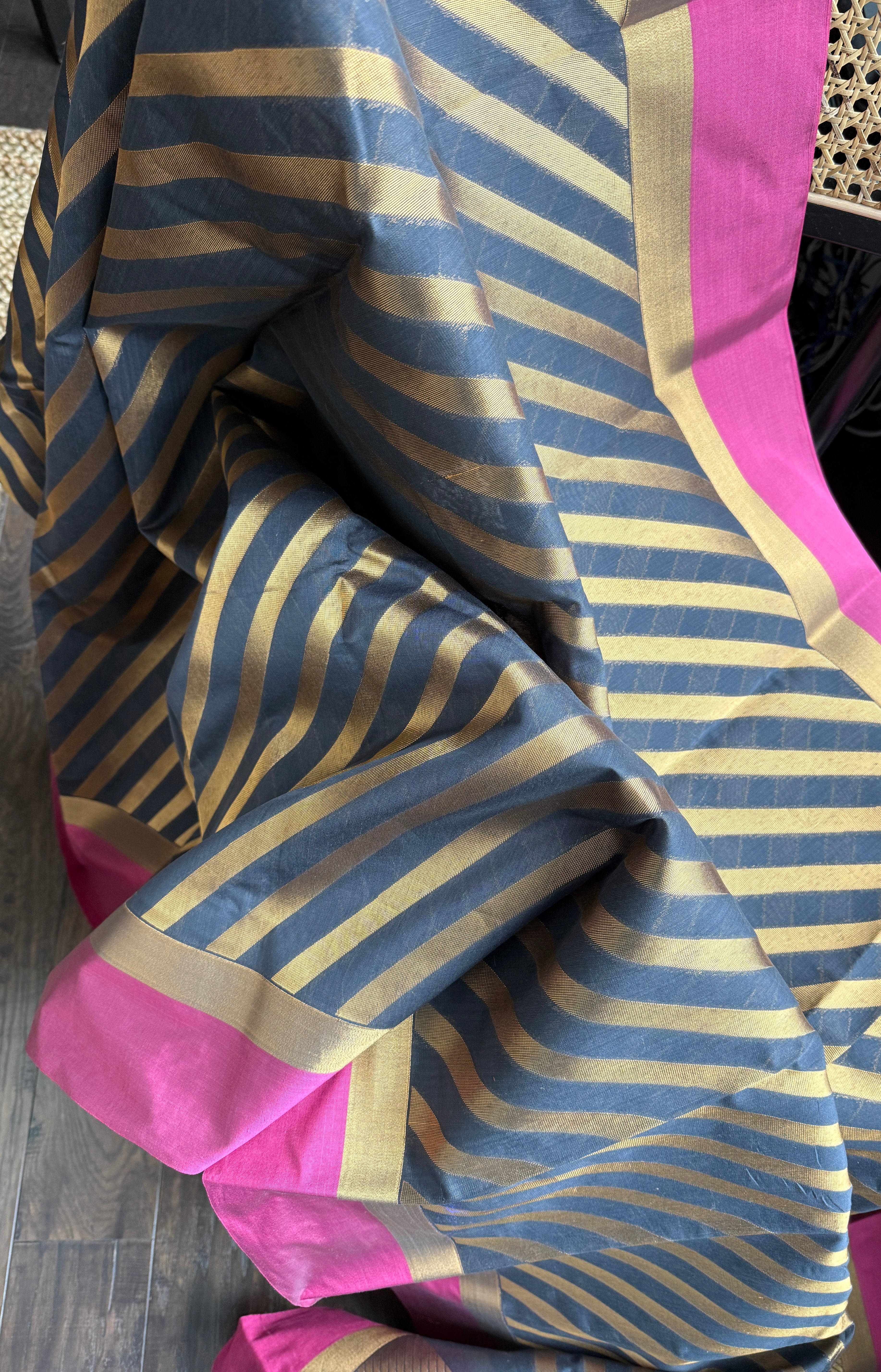 Cotton Silk Banaras Chanderi - Black Magenta