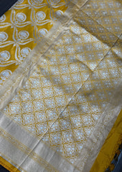 Pure Silk Katan Banarasi- Yellow Zari Woven