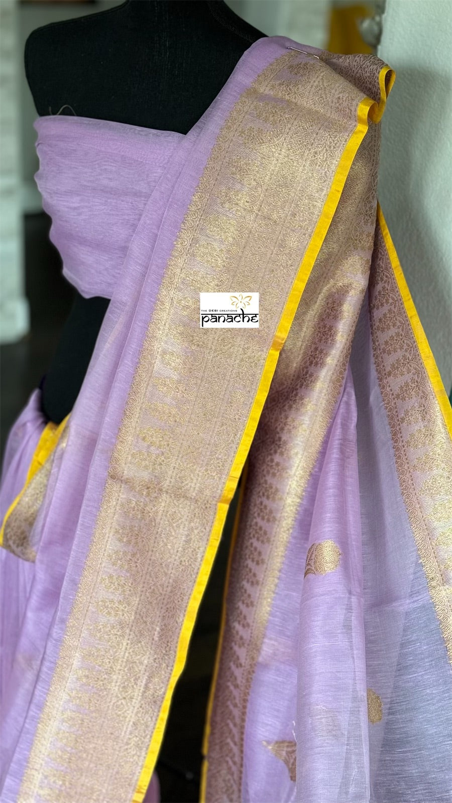 Linen Silk Banarasi - Lavender Yellow