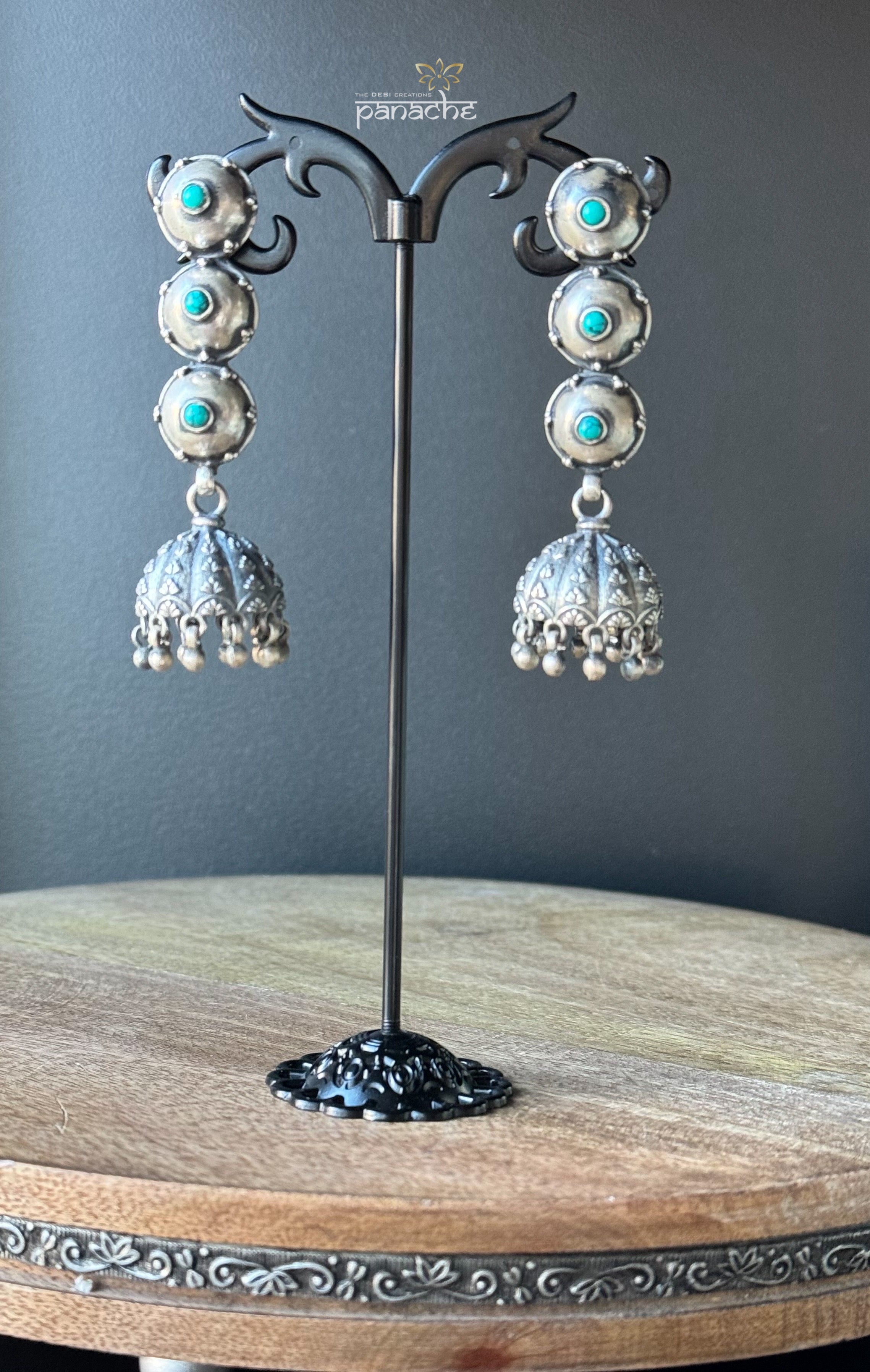 Earring 925 Silver- Turquoise Jhumka