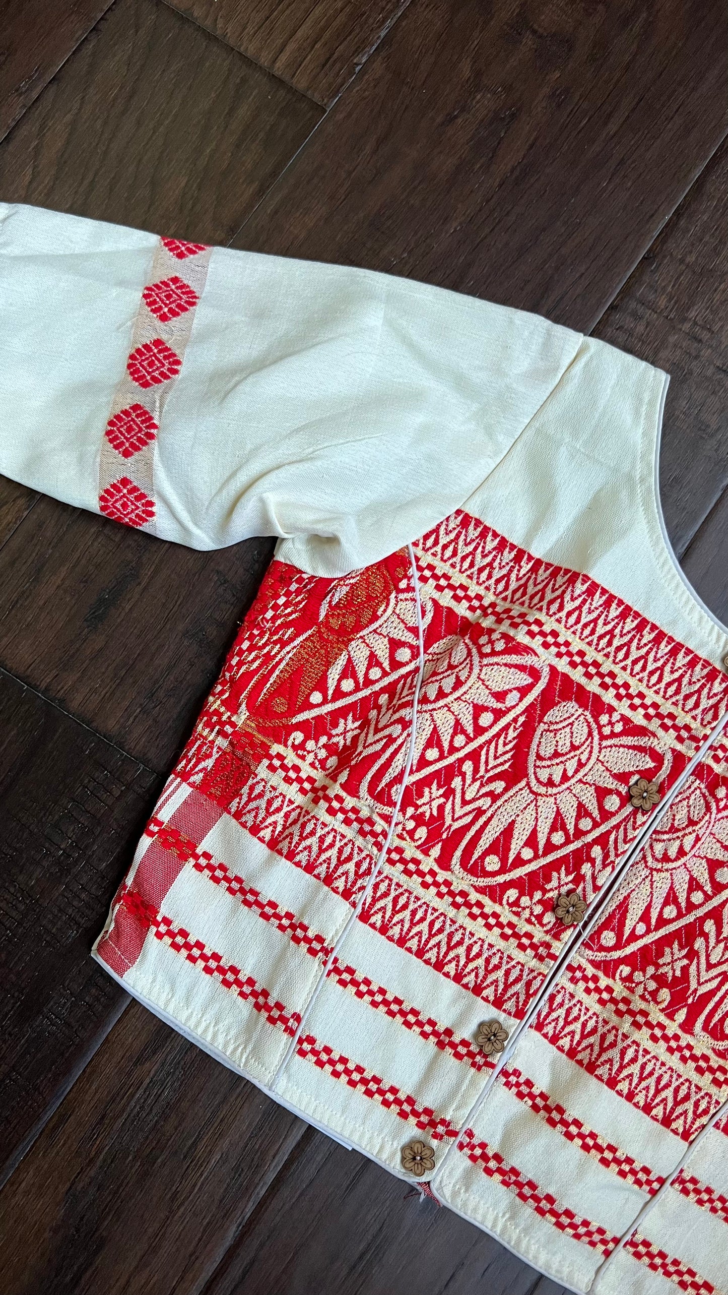 Designer Blouse - Beige Red Woven