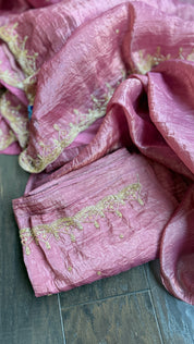 Designer Crushed Tissue Silk - Onion Pink Embroidered