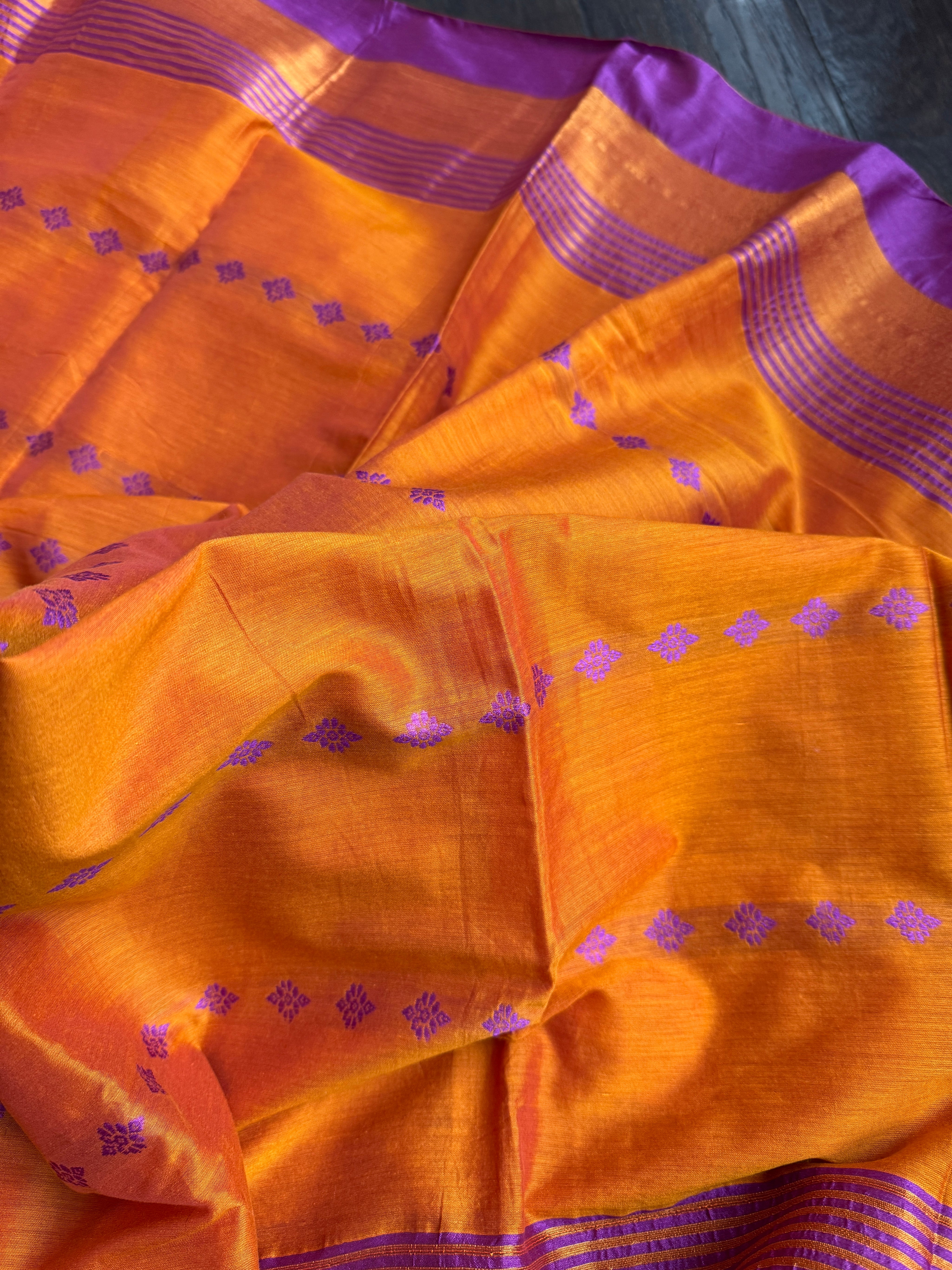 South Cotton Silk - Orange Purple Handwoven