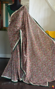 Designer Soft Silk - Green Maroon Kalamkari Printed