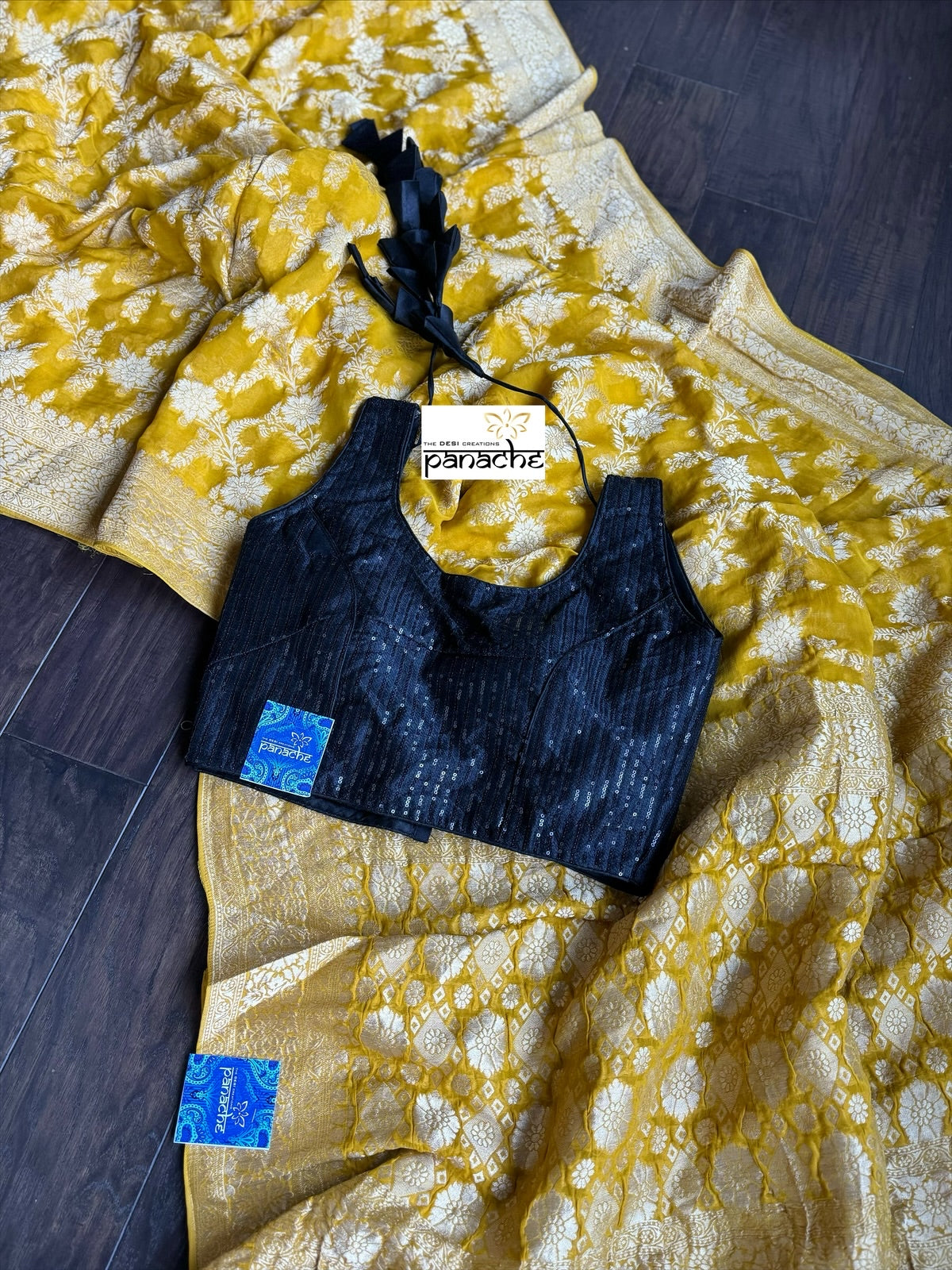 Designer Georgette Khaddi - Yellow Woven