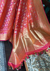 Pure Silk Banarasi - Pink Orange Dual shaded Antique Zari