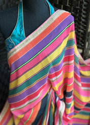 Georgette Designer Inspired Drape - Pink Yellow Purple