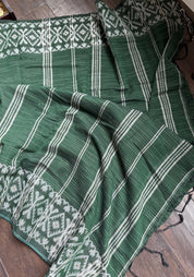 Khadi Cotton Jamdaani Soft - Green White Textured Woven