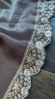 Designer Crushed Tissue Georgette - Brown Hand Pitta Work