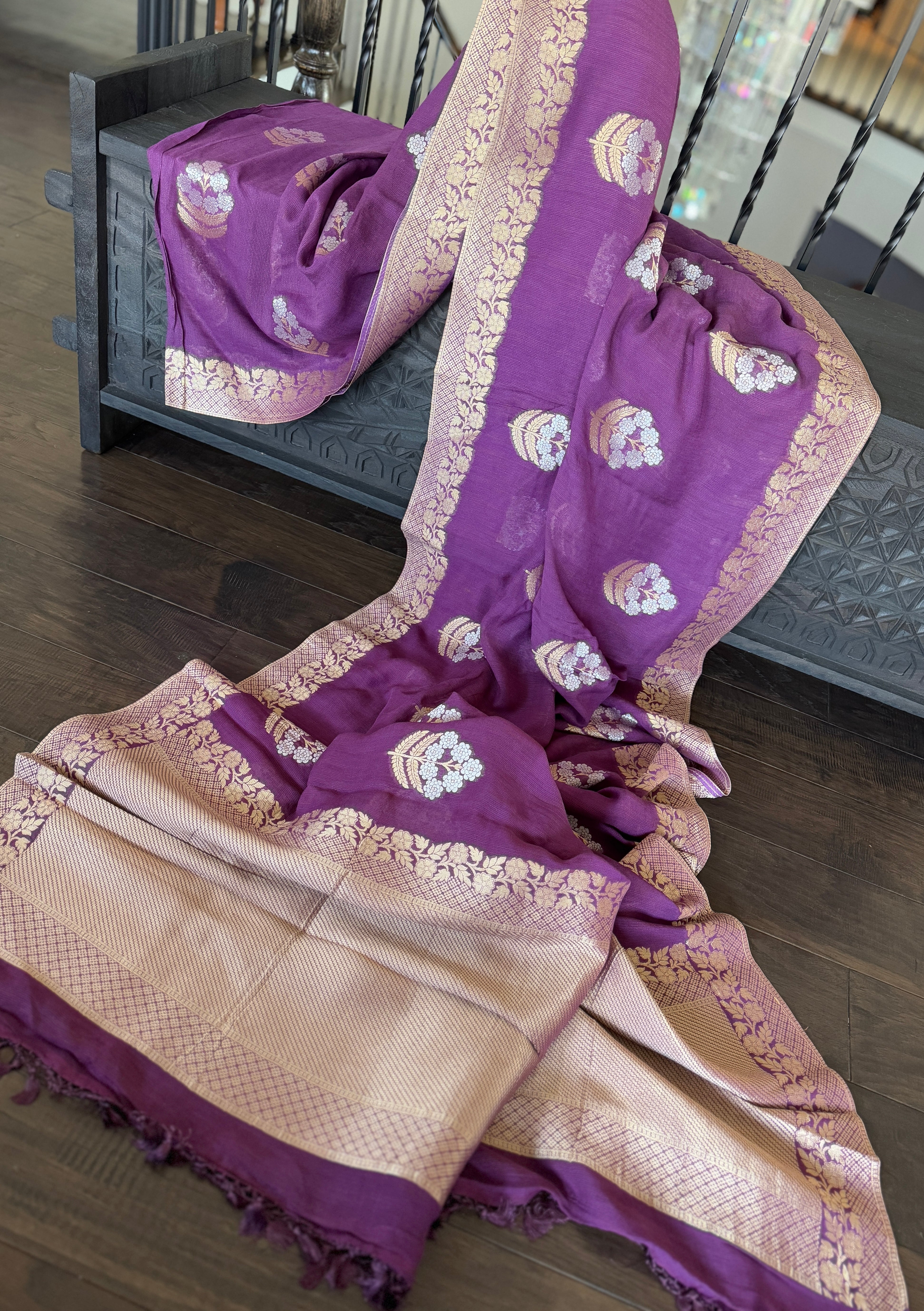 Muga Banarasi - Purple Antique Zari