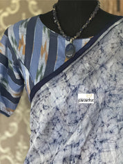 Designer Cotton Blouse - Light Dark Blue Ikat