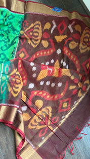 Pure Cotton Silk Ikat - Green Burgundy