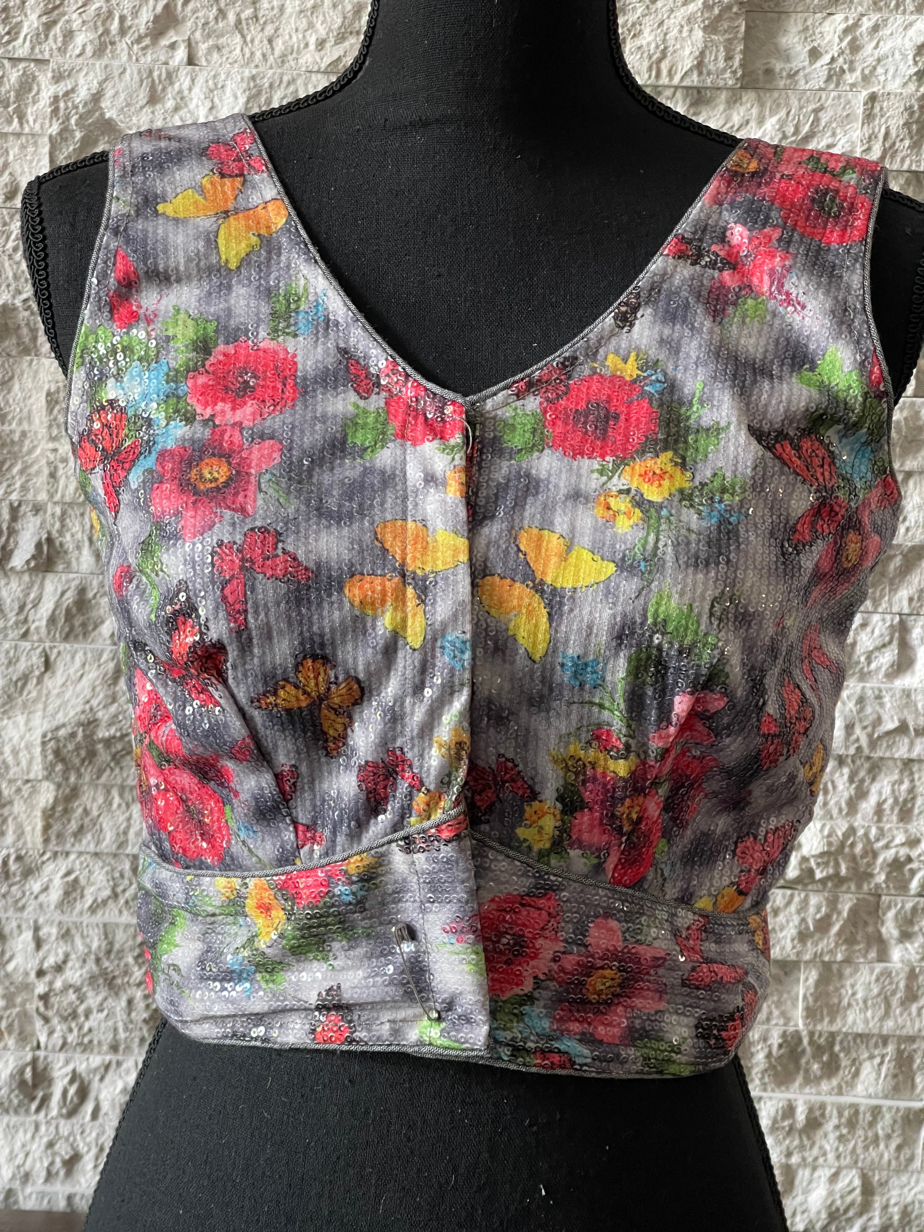Designer Blouse - Grey Multi color Sequin
