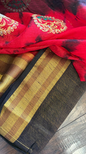 Soft Dupion Tie-Dye Saree - Red Black