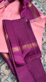 Pure Silk Korvai Kanjivaram - Pink Purple Woven