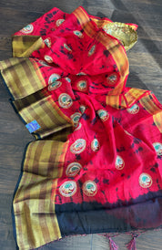 Soft Dupion Tie-Dye Saree - Ted Black Paisley