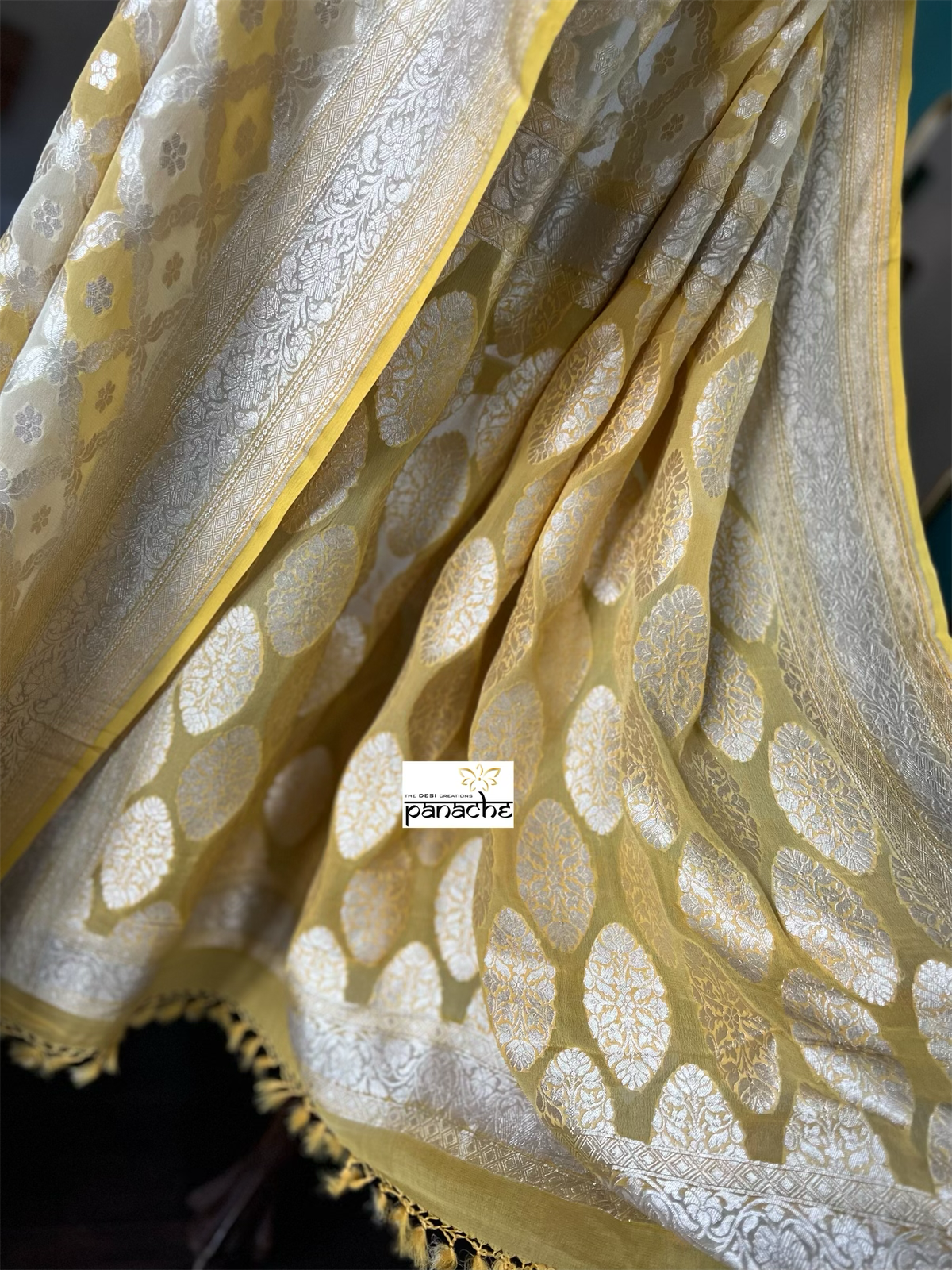 Khaddi Georgette Banarasi - Yellow Shaded