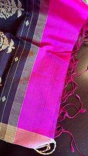 Pure Silk Chanderi Dupatta - Magenta Handwoven