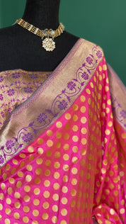 Katan Silk Banarasi - Shot Pink Paithani Woven