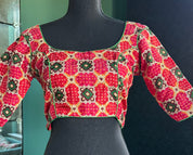 Designer Blouse - Orange Red Green Woven