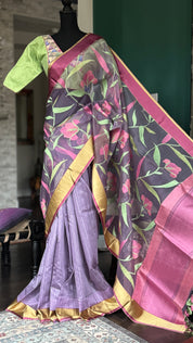 Pure Organza by Tussar Silk Banarasi - Lilac Resham Jamdani woven