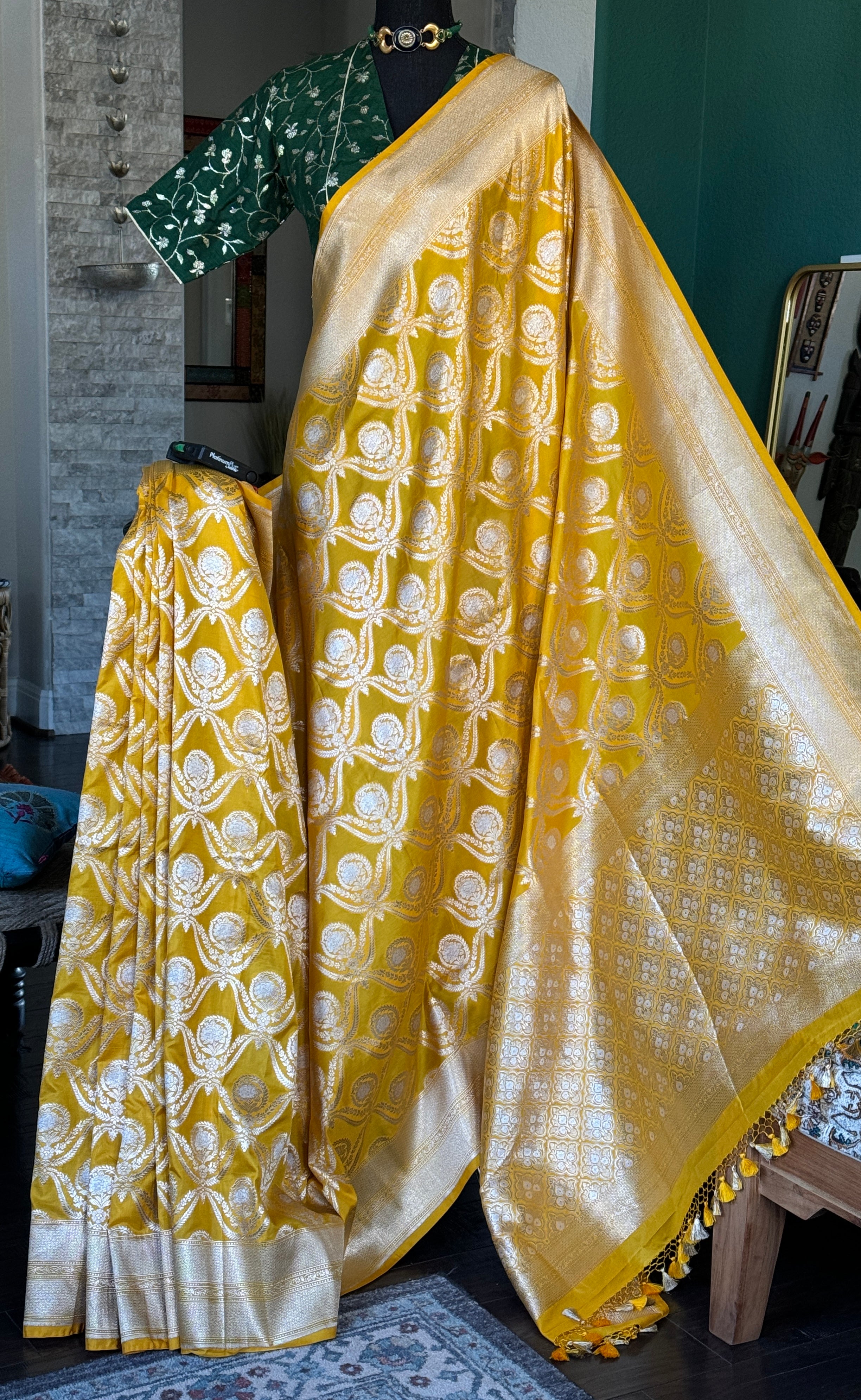 Pure Silk Katan Banarasi- Yellow Zari Woven