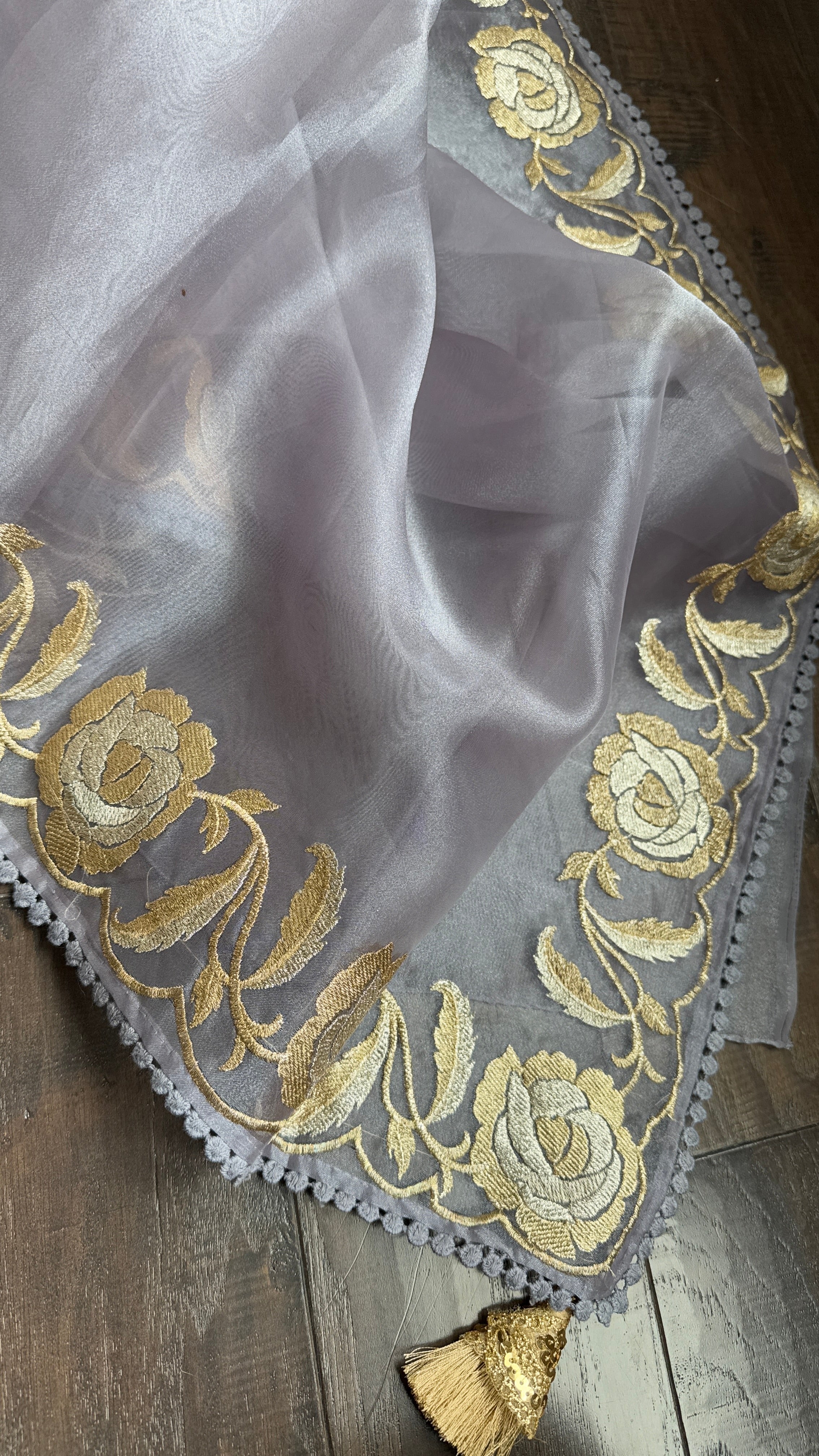 Designer Tissue Organza Embroidered - Silver Grey